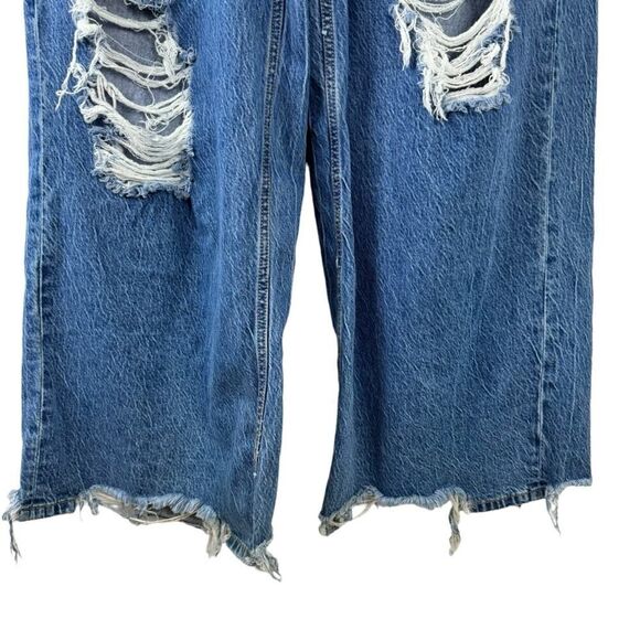 We The Free CRVY Destructed Straight-Leg Jeans Wide Leg Baggy Size 32 Blue Denim - Picture 7 of 16